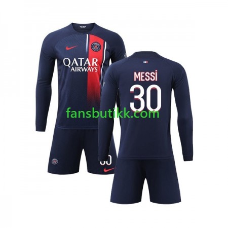 Fotballdrakt Paris Saint-Germain PSG Lionel Messi 30 Barn Hjemmetrøye 2023-2024 Langermet
